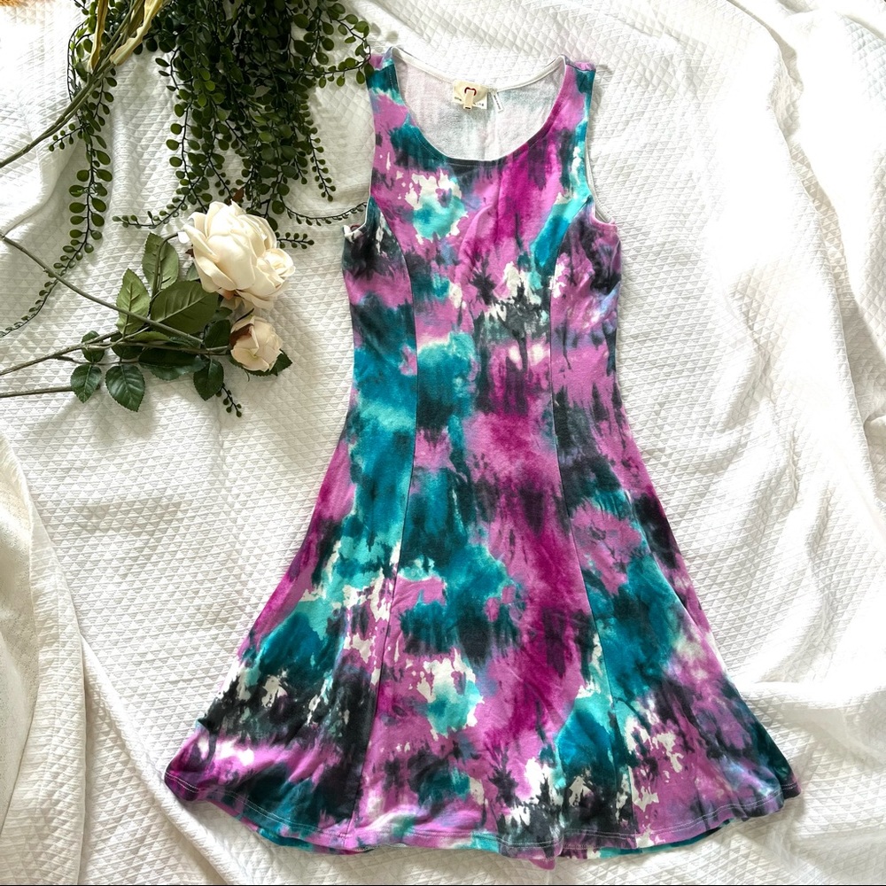 Tie Dye Flare Knit Dress Sleeveless